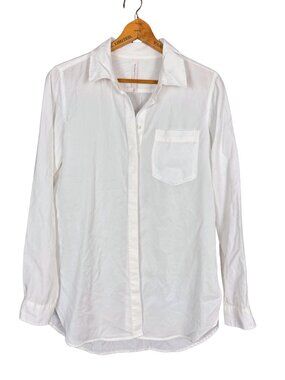 Babaton White Button Up Blouse Lyocell Hidden Placket Minimalist Shirt Pocket Si